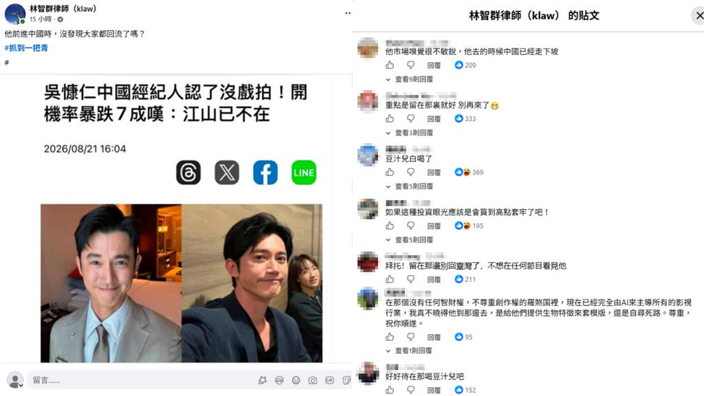 吳慷仁赴中驚爆沒戲可拍！林智群問「沒發現1事？」網笑：買到高點套牢了