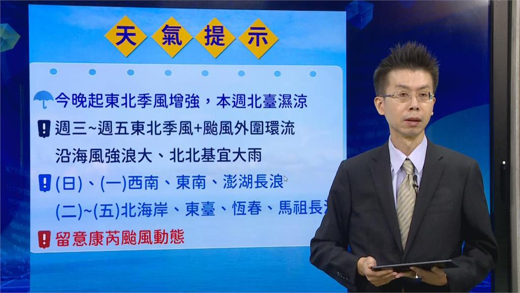 快新聞／北東今晚變天轉濕冷　康芮恐增至中颱上限「週三至週五最接近台灣」