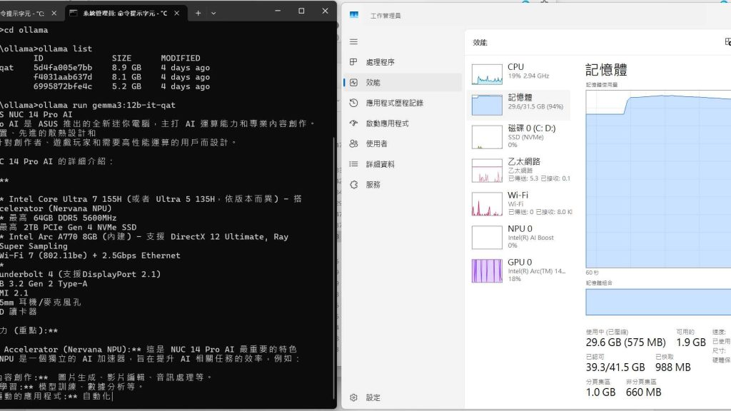 「評測」ASUS NUC 14 Pro AI – 迷你電腦也能跑大語言模型?!