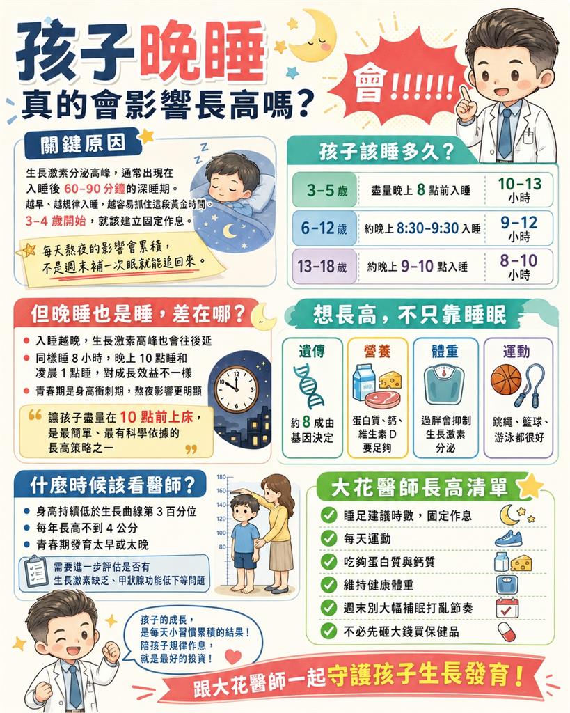 晚睡真的長不高!醫師提醒「最佳入睡時間表」更關鍵:每個年齡層不一樣