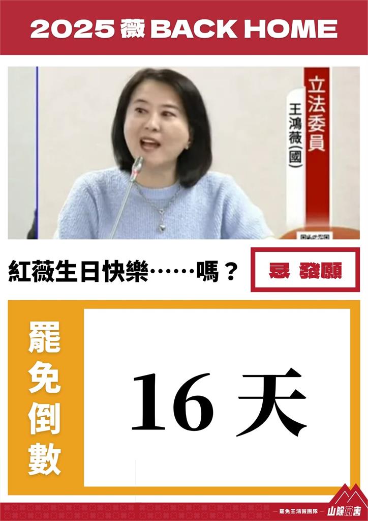 王鴻薇生日發願「大罷免大成功」!罷團阿美揭「1警告命中」笑瘋:早提醒了