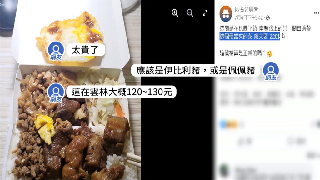 桃園2菜2肉便當竟要價220元 老闆娘稱:現在肉很貴
