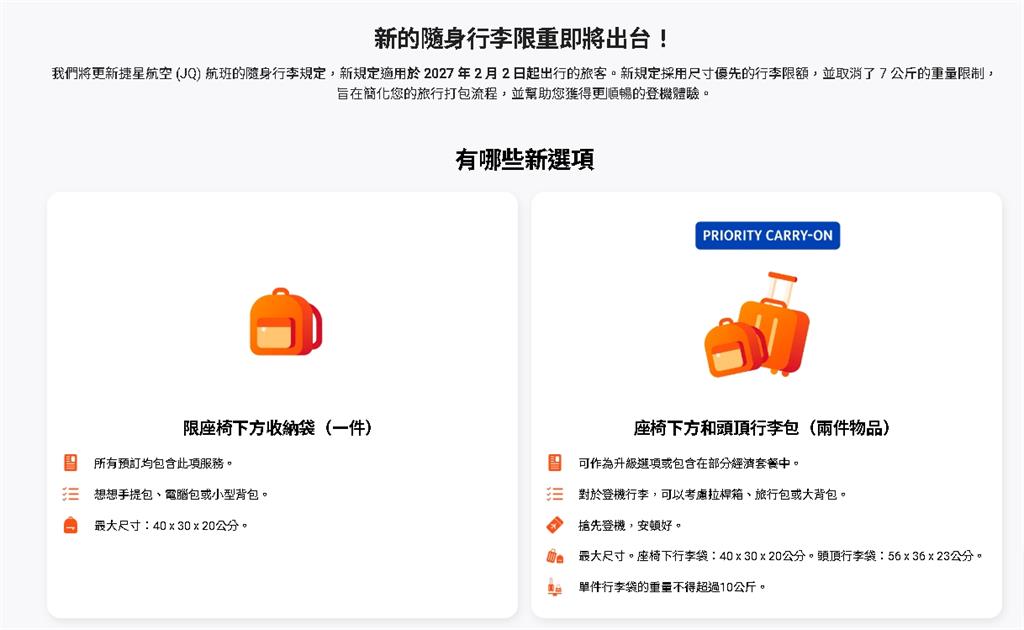 廉航捷星「頭頂置物櫃」改付費制！手提行李新制「單程起價569元」網傻眼