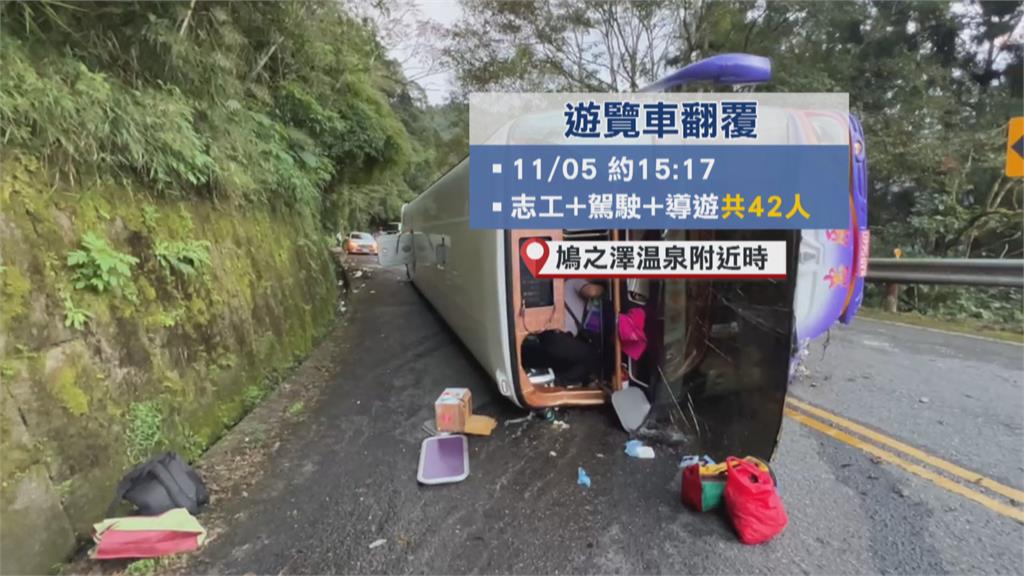 疑煞車失靈擦撞山壁　太平山遊覽車翻覆36人輕重傷！70歲婦人命危