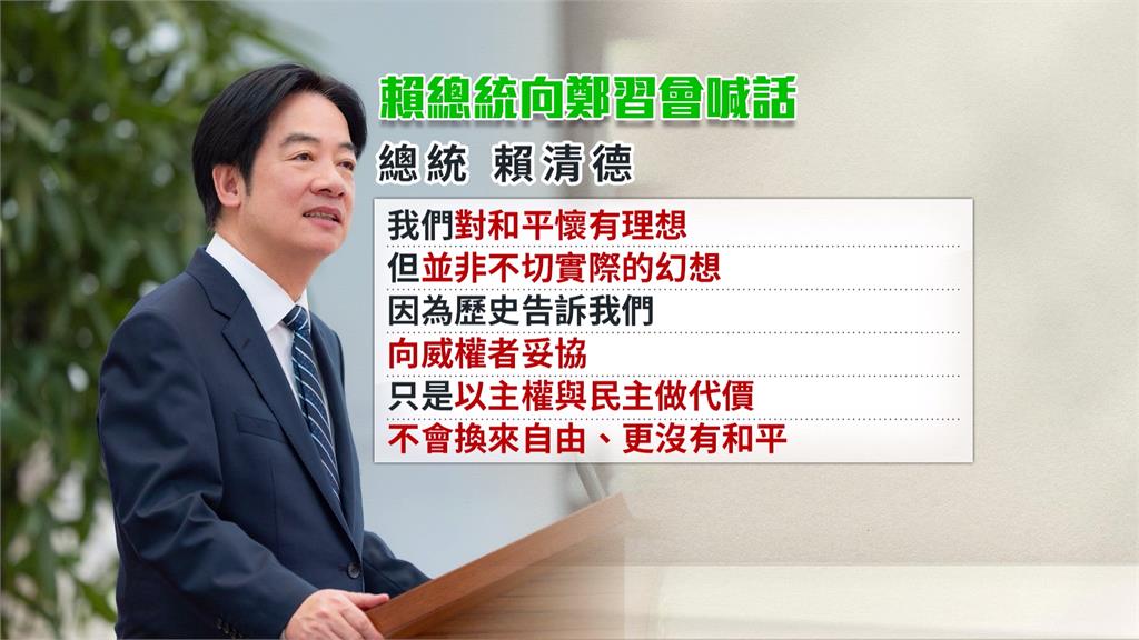 鄭習會強碰台灣關係法47週年 賴總統:向威權者妥協不會換來自由