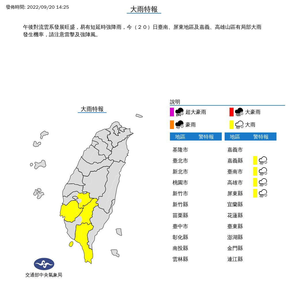 快新聞／雨區擴大！嘉南高屏大雨特報　注意雷擊強陣風