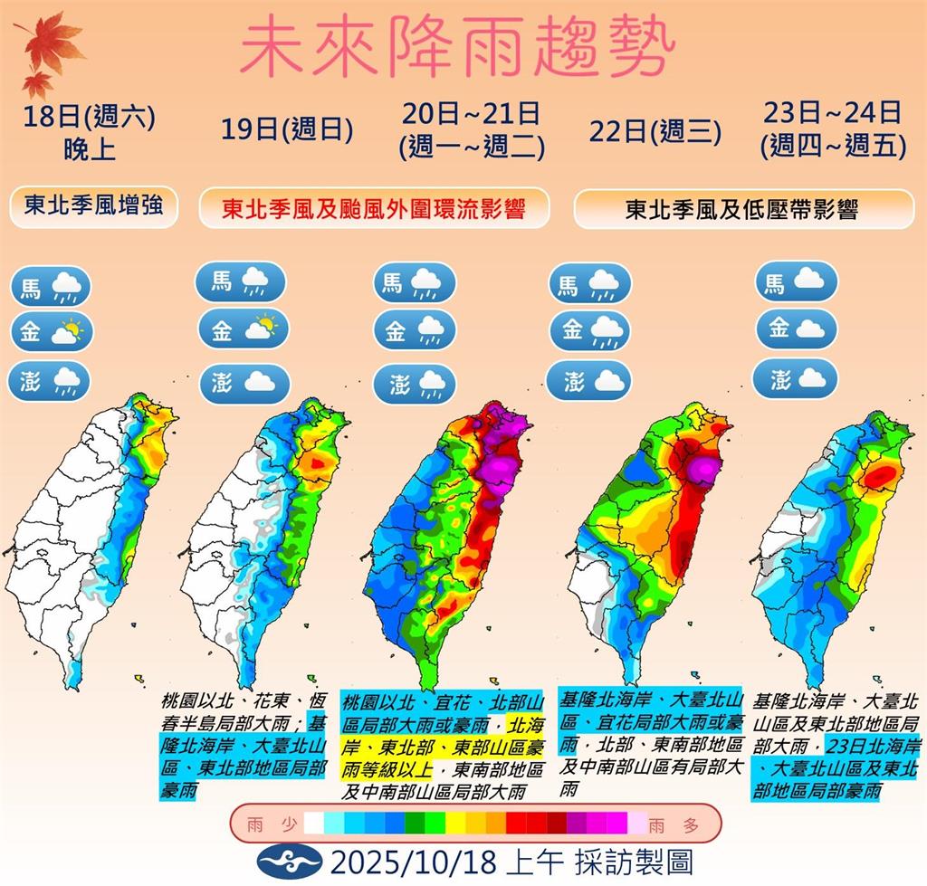 快新聞/東北季風+風神颱風共伴效應! 氣象署:桃園以北、花東慎防大雨