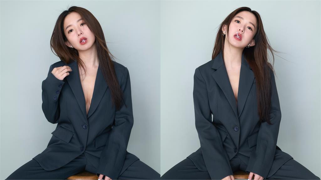 郭書瑤辣穿西裝開深Ｖ「裡面0布料」！正面猛炸「2頭巨獸」破萬人瘋看：犯規了