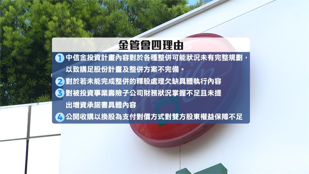 金管會提四大理由　不同意中信金公開收購新光金