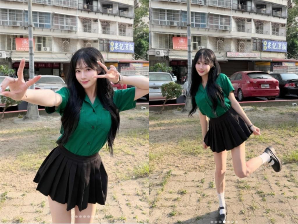 綠襯衫「超正校花」竟是韓援女神Mingo!「激短百褶裙」放送美腿掀暴動