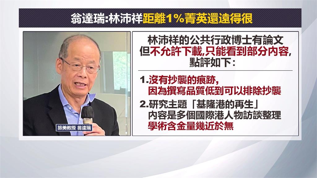 Top 1%人才?旅美教授翁達瑞查閱林沛祥博論 ˊ直言「品質低到排除抄襲可能」