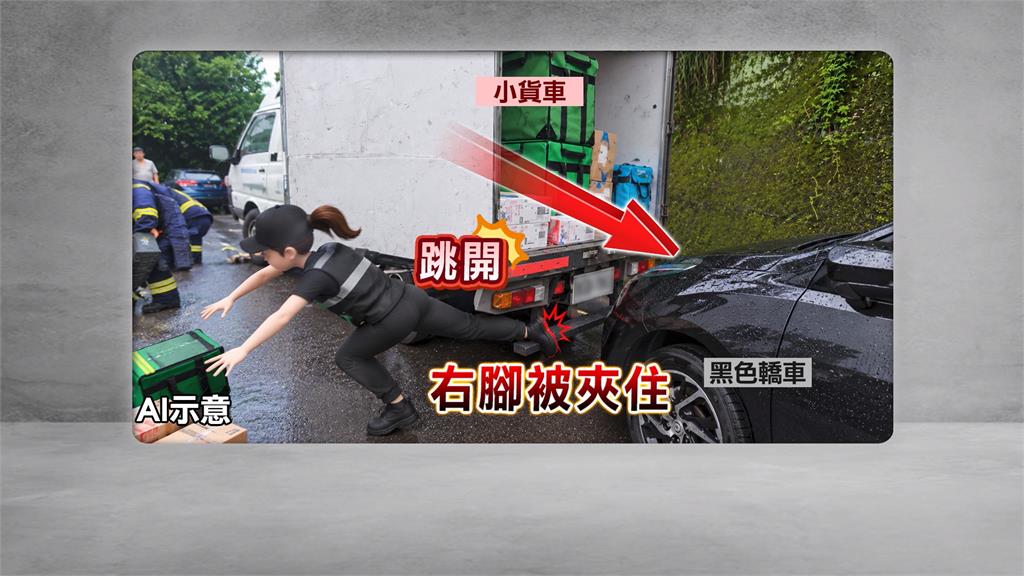 疑未拉手煞車！小貨車倒退嚕　女司機急跳開「腿仍遭夾」