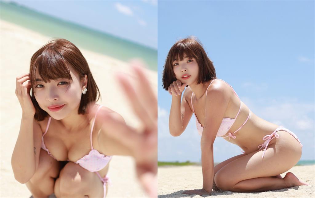 沖繩短髮辣妹「跪坐沙灘」波濤洶湧！竟是「台網紅阿圓」網驚：免費能看？
