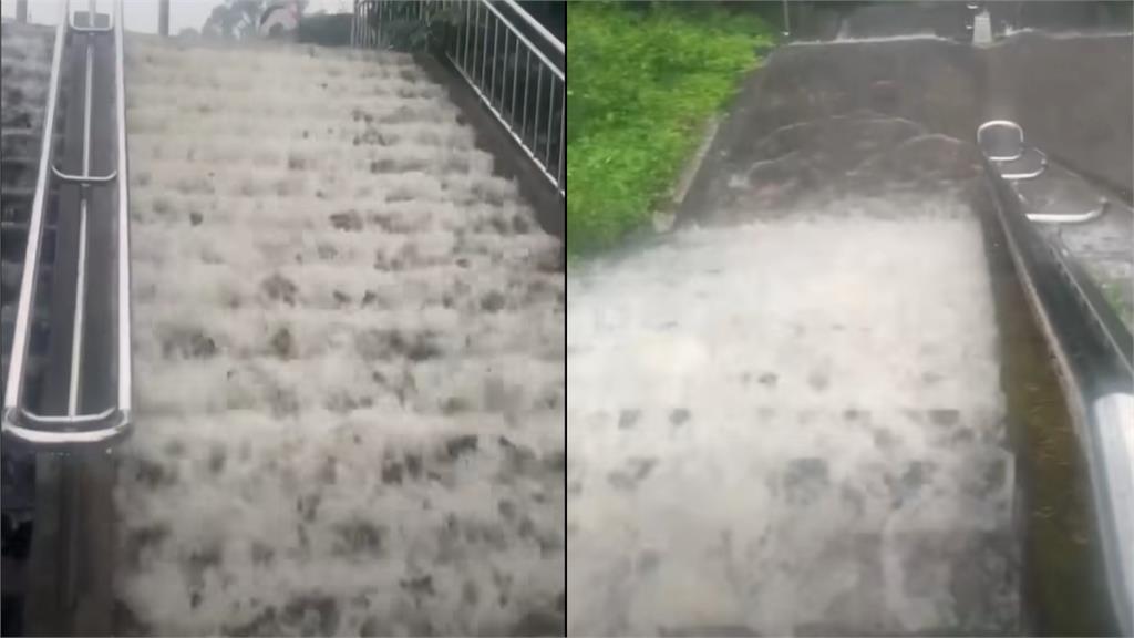 共伴雨狂炸文化大學掀11級風「猛如颱風天」 淡江克難坡變瀑布「飛流直下132階」