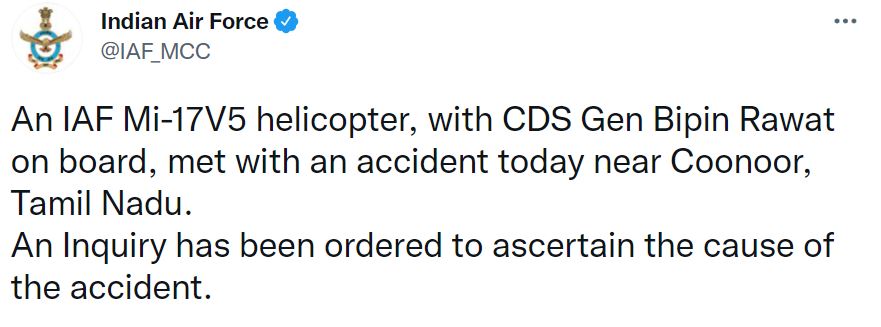快新聞／印度空軍直升機墜毀　國防參謀長也在機上生死不明