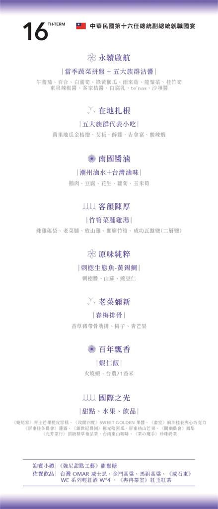 快新聞/賴蕭就職國宴菜色一次看! 賴清德最愛「蝦仁飯」、茶の魔手珍奶都登餐桌