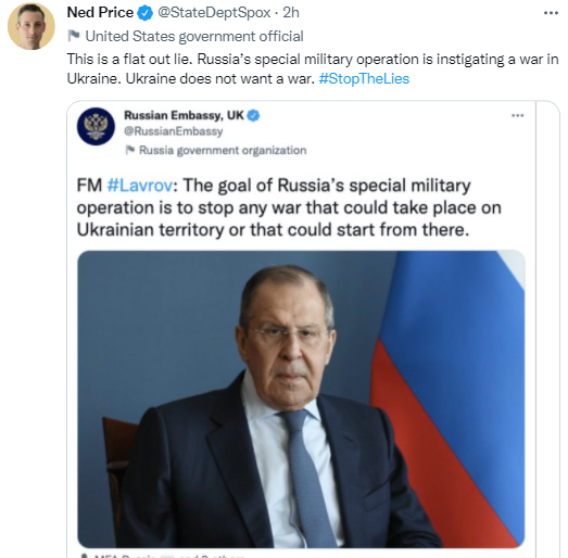 快新聞／俄外長稱「出兵是為了阻止烏克蘭戰爭」　美國務院發言人批：徹頭徹尾的謊言
