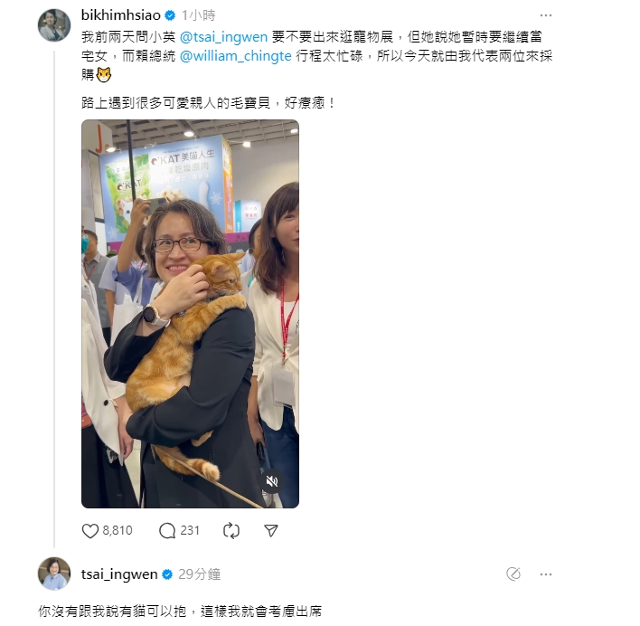 快新聞/親曝為何拒絕蕭美琴寵物展邀約 蔡英文:她沒說有貓可以抱