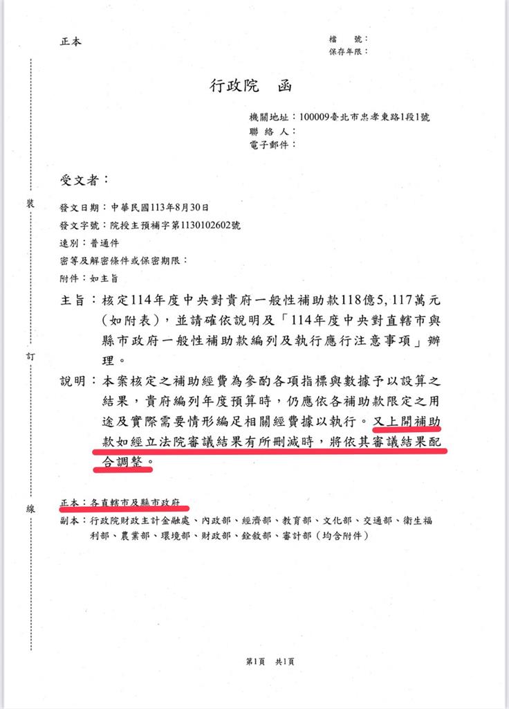 快新聞/刪減一般性補助款違法? 行政院澄清:新財劃法不溯及今年適用