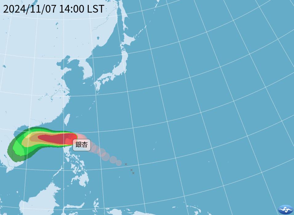 快新聞/銀杏颱風轉為強颱! 氣象署曝「最新路徑」