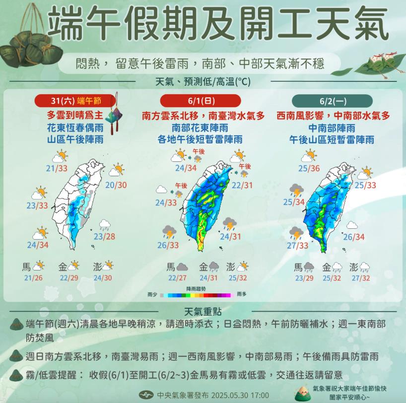 一圖看「端午收假日」全台炸雨時程!低壓擾動逼近「今年首颱」生成機率曝