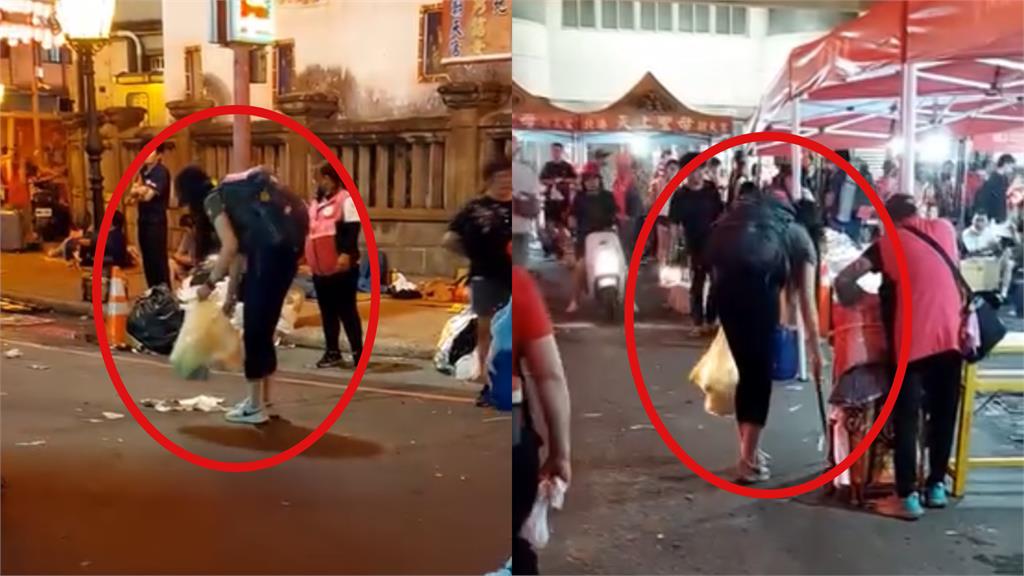 白沙屯亂象「垃圾掉滿地」!正妹香燈腳沿途「彎腰撿垃圾」網讚:最美風景