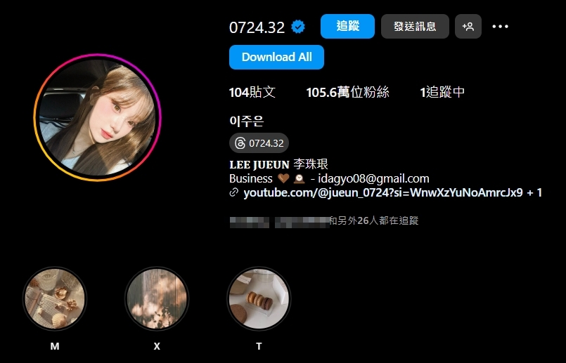 李珠珢來台「IG粉絲狂增破105萬」!網見女神只追蹤「這1人」忌妒了