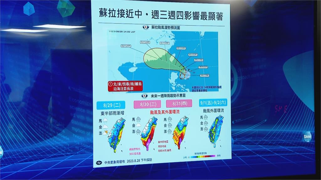 快新聞／蘇拉接近台灣將「重回強颱」　氣象局最快今晚發海警