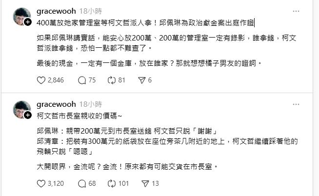 邱佩琳認「親帶2百萬元」成金流破口?柯文哲前幕僚驚「交貨地點」點名橘子了