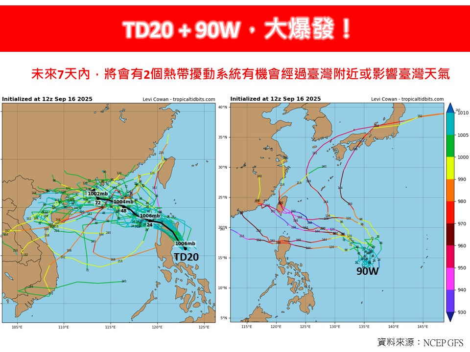 「TD20＋90W」雙颱共舞？專家示警「樺加沙恐達中颱↑」：這2天逼台！