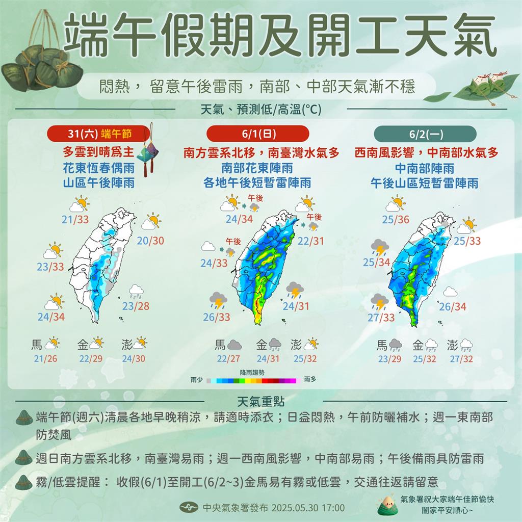 端午連假Day 3「好天氣要掰了」!下週鋒面殺到「北部降溫」大範圍炸雨