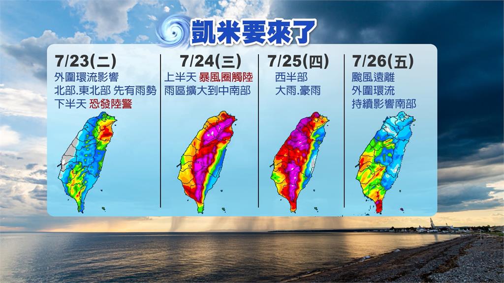 中颱凱米路徑更靠近台灣恐「宜蘭登陸」　十級暴風圈壟罩範圍曝