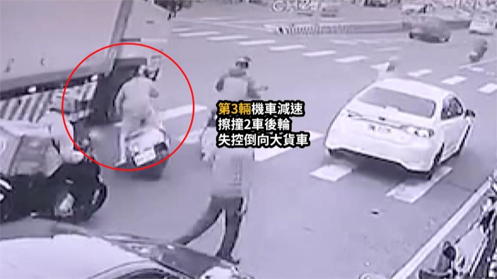 生死一瞬間!騎士閃避違停車輛 失控險捲大貨車輪下
