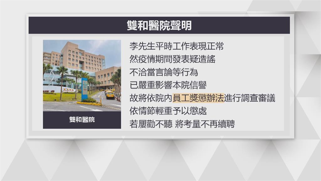醫造謠「送快篩釀2死」 雙和醫院:記大過處分