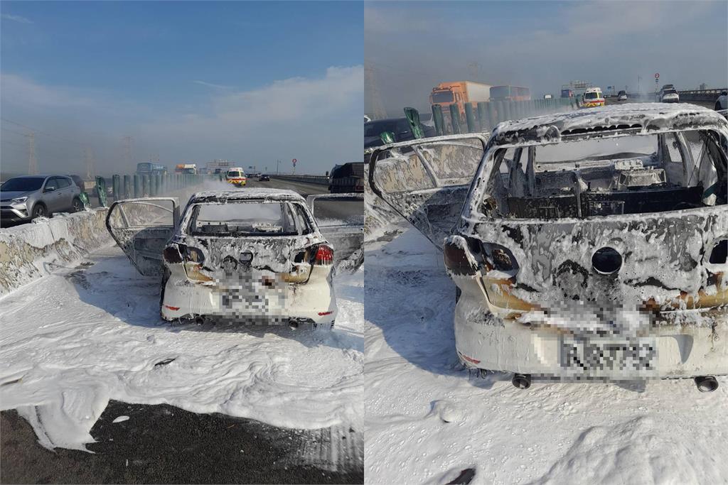 快新聞/好大的火!國3彰化段追撞後釀火燒車 母急抱5歲女兒逃生