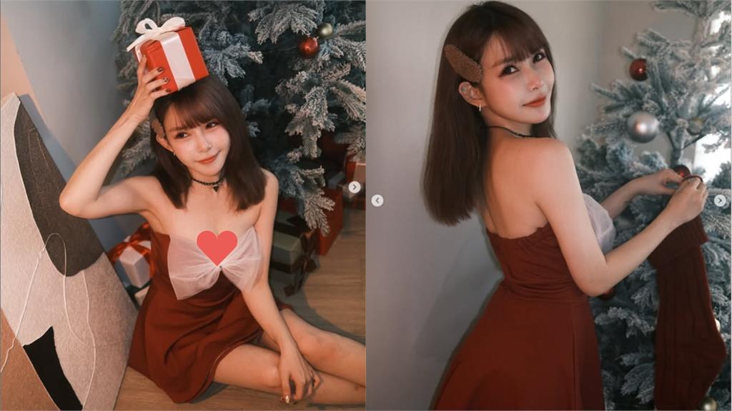 電競女神過聖誕「超兇戰袍」狂下滑　「猛洩雪白麻糬」超巨蝴蝶結撐不住！
