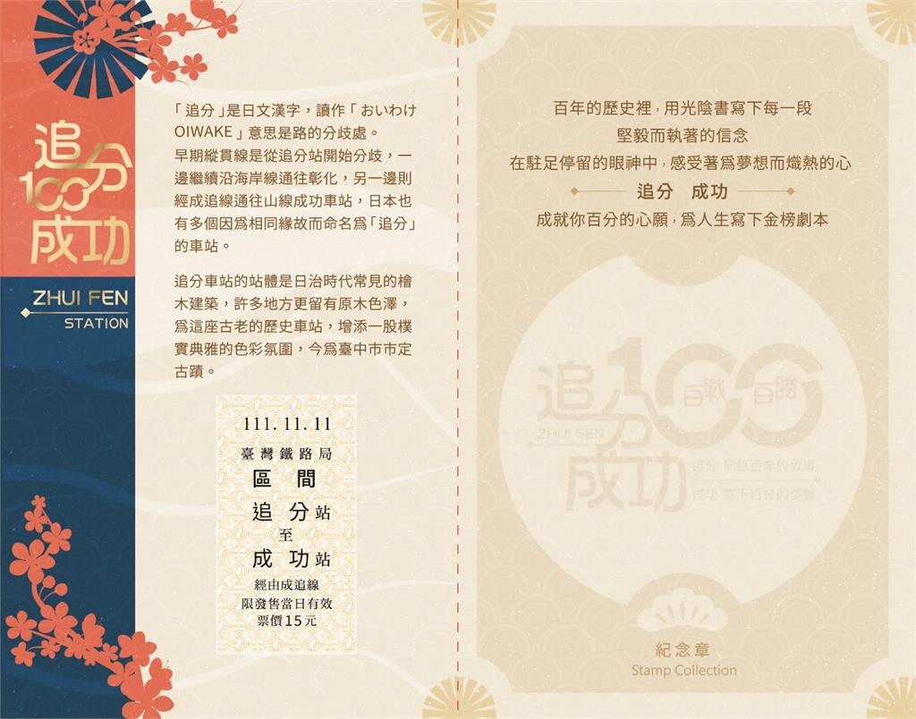 台鐵雙11推追分站建站百年紀念票卡 限量2千份