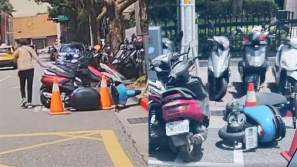 超扯三寶「放倒他車」爽停車格全被拍 離譜行徑曝光竟釣出苦主:才剛換新!