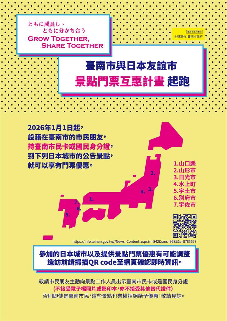 臺南首創與日本友誼市景點互惠　黃偉哲：城市外交突破！