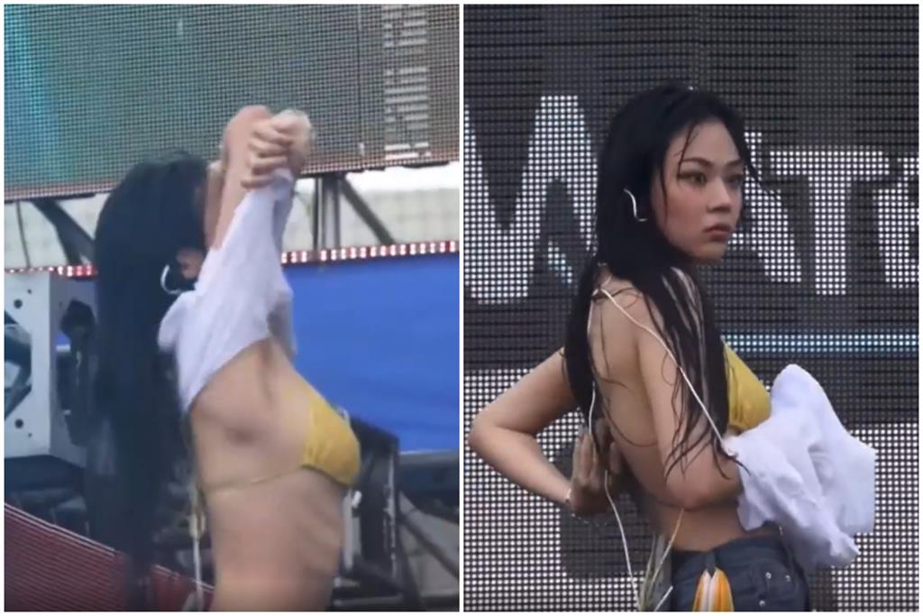 南韓女星濕身脫衣「比基尼滑落」險走光！急衝台邊求救畫面曝光