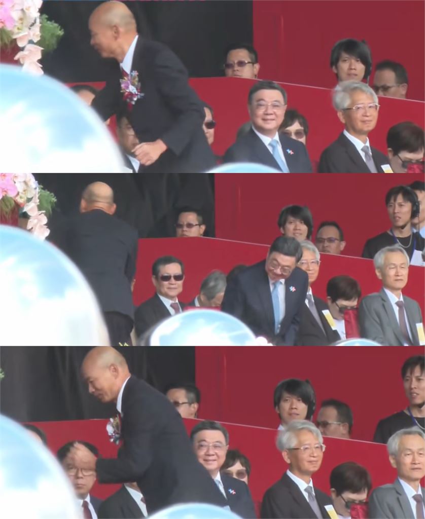 韓國瑜國慶致詞大脫稿！致詞完下台握手「直接略過卓榮泰」無視畫面全被拍