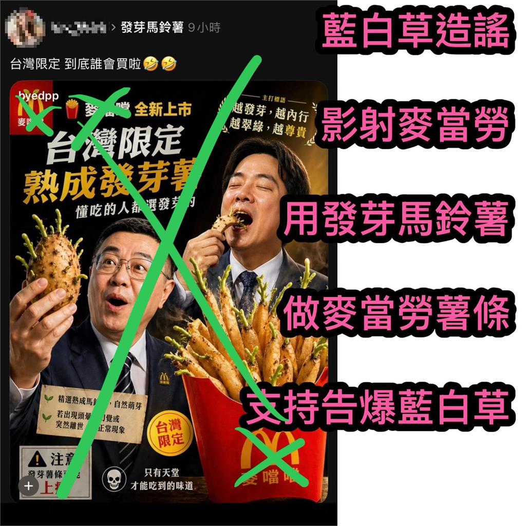 正妹小草造謠「賣發芽薯條」疑被麥當勞提告！她不爽嗆「謝謝齁青鳥」被酸爆