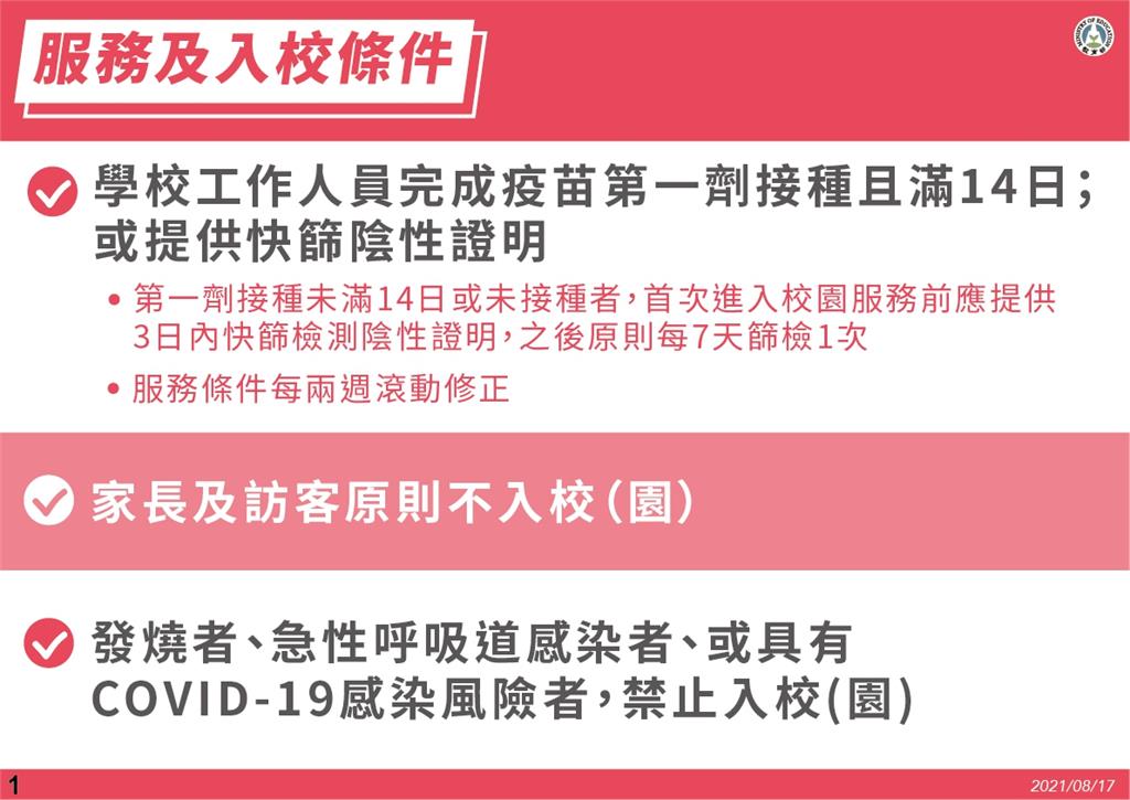 快新聞／家長看過來！高中以下9/1實體開學　教育部公布9大防疫指引