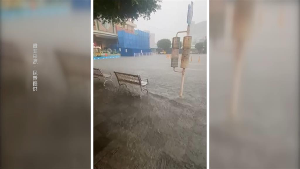 西南風+熱對流發威 雙北豪雨狂炸水中驚險推車