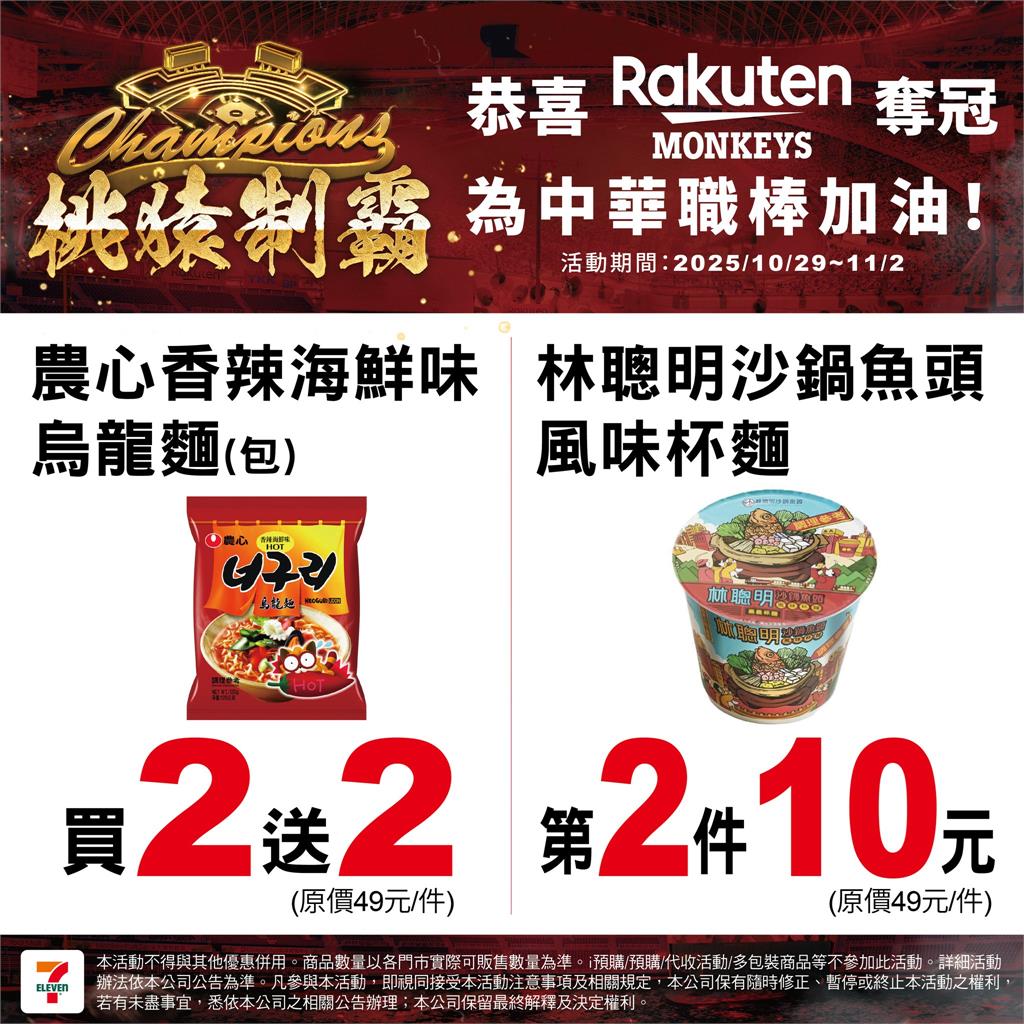 樂天桃猿奪總冠軍!7-11大氣推限時優惠 品項一次看 中職/桃猿封王統一也慶祝?7-11宣布多品項限時優惠看這裡!喵迷笑喊:你這個叛徒