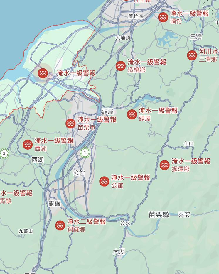 清明炸雨「馬路變汪洋」！苗栗驚見Google地圖「一片紅字淹水警報」他急警告1事