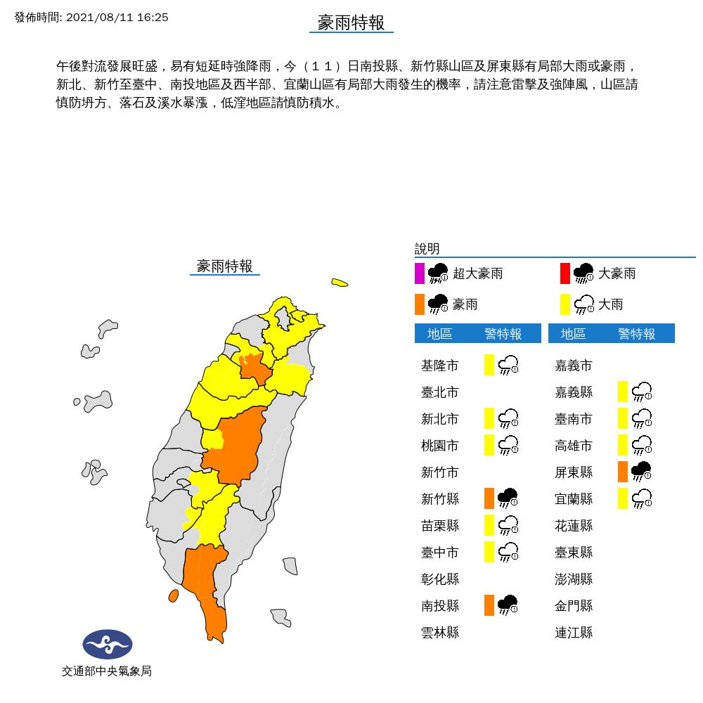 快新聞／全台12縣市豪、大雨特報　台中南投屏東防「大雷雨」