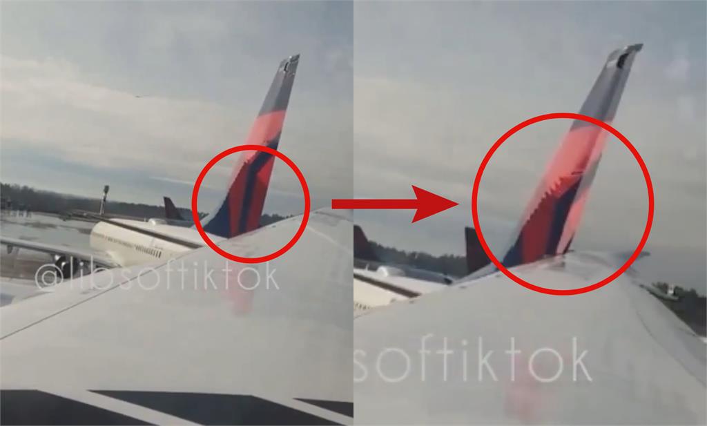 日航驚傳擦撞達美客機!33秒「飛機事故」畫面曝…尾翼凹陷全變形
