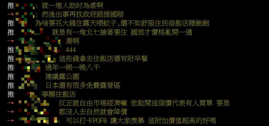 他批台灣露營搶錢「1晚1千花得下去？」　留言酸盤子性格無解掀論戰