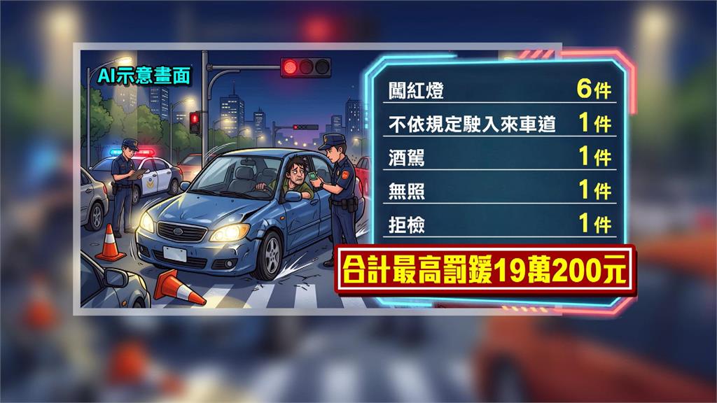 三貼闖紅燈拒檢加速逃逸　高雄騎士被揪無照又酒駕